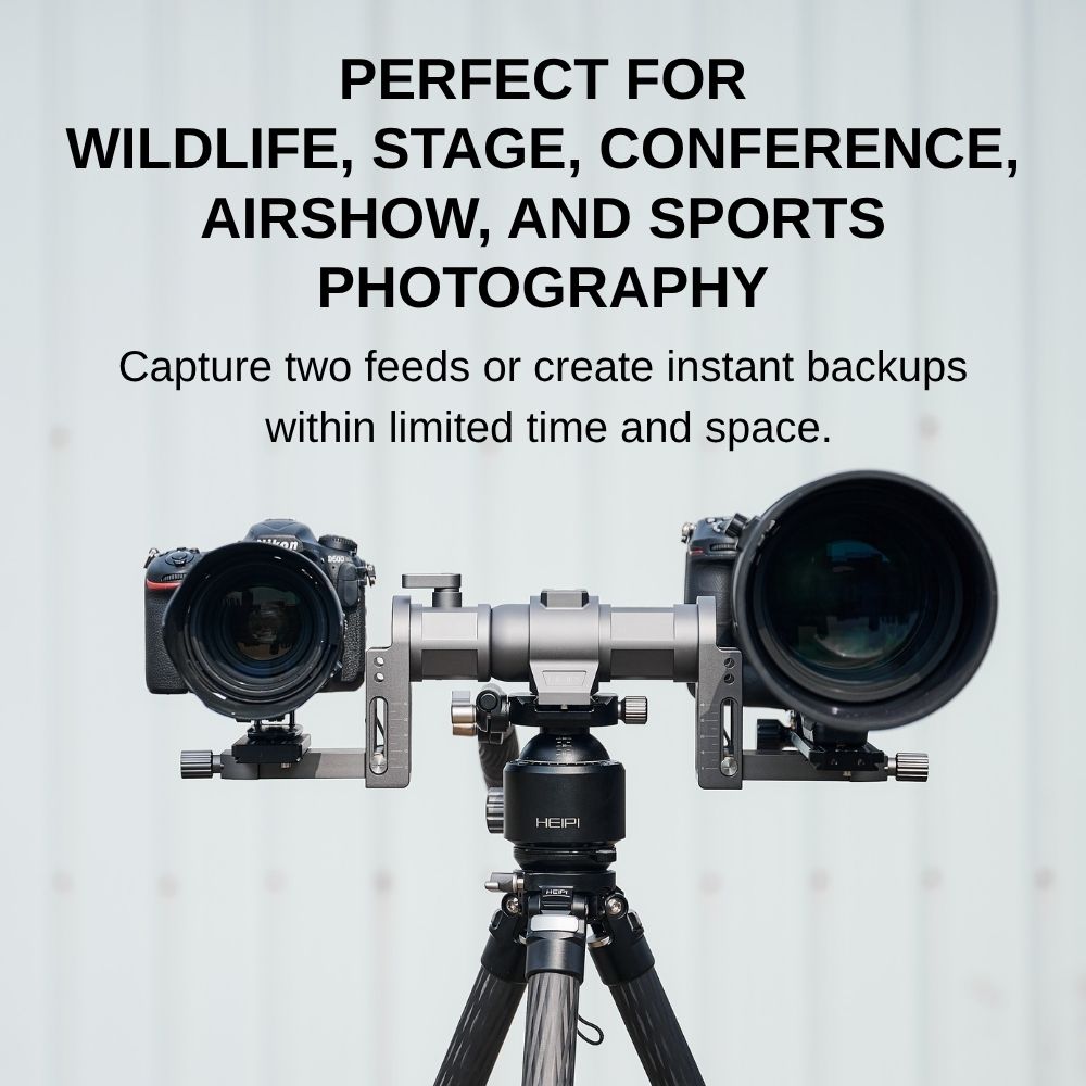 HEIPI HPS26 carrying two camera-and-lens setups on one tripod setup